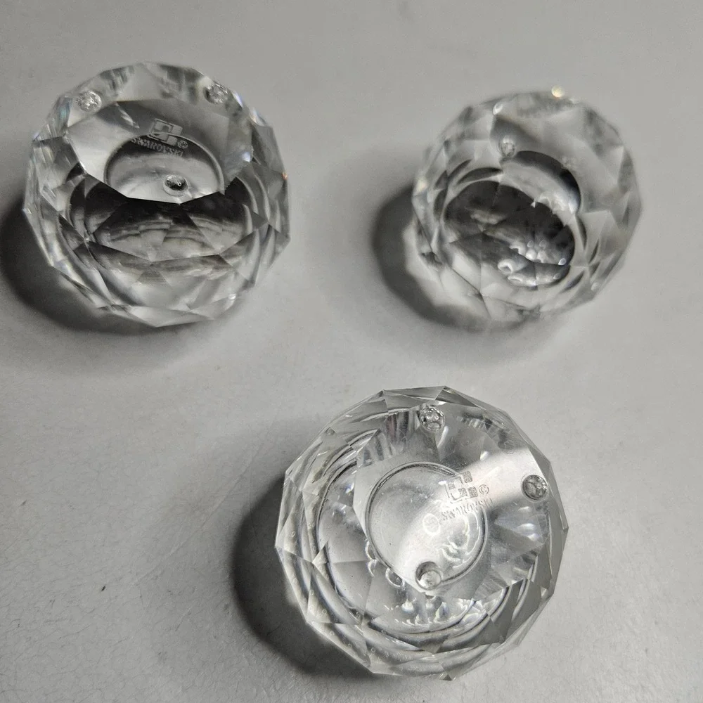 Vtg Swarovski Crystal Faceted‎ Globe Candle Holder Set of 3 Clear Glass Decor